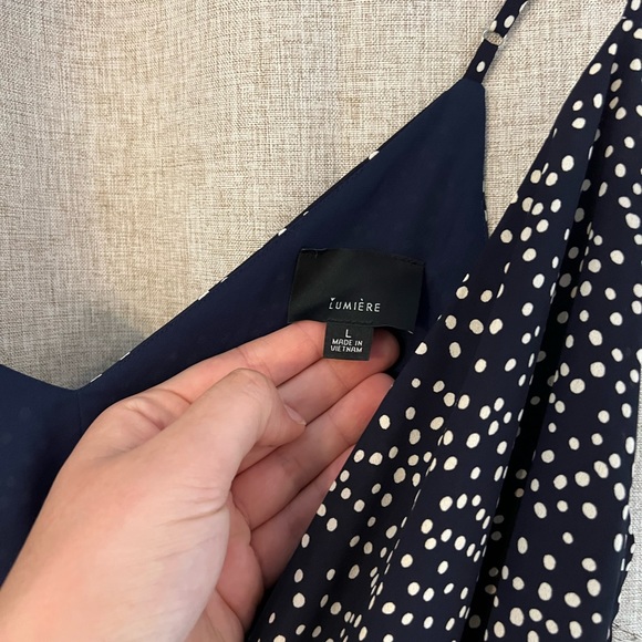 NWT Navy Blue Wrap Polka Dot A-Symmetrical Dress - Picture 4 of 6